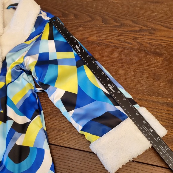 RARE Vtg Victoria's Secret Satin Robe XS Funky Geometric Dopamine Fleece Lined - Picture 7 of 16